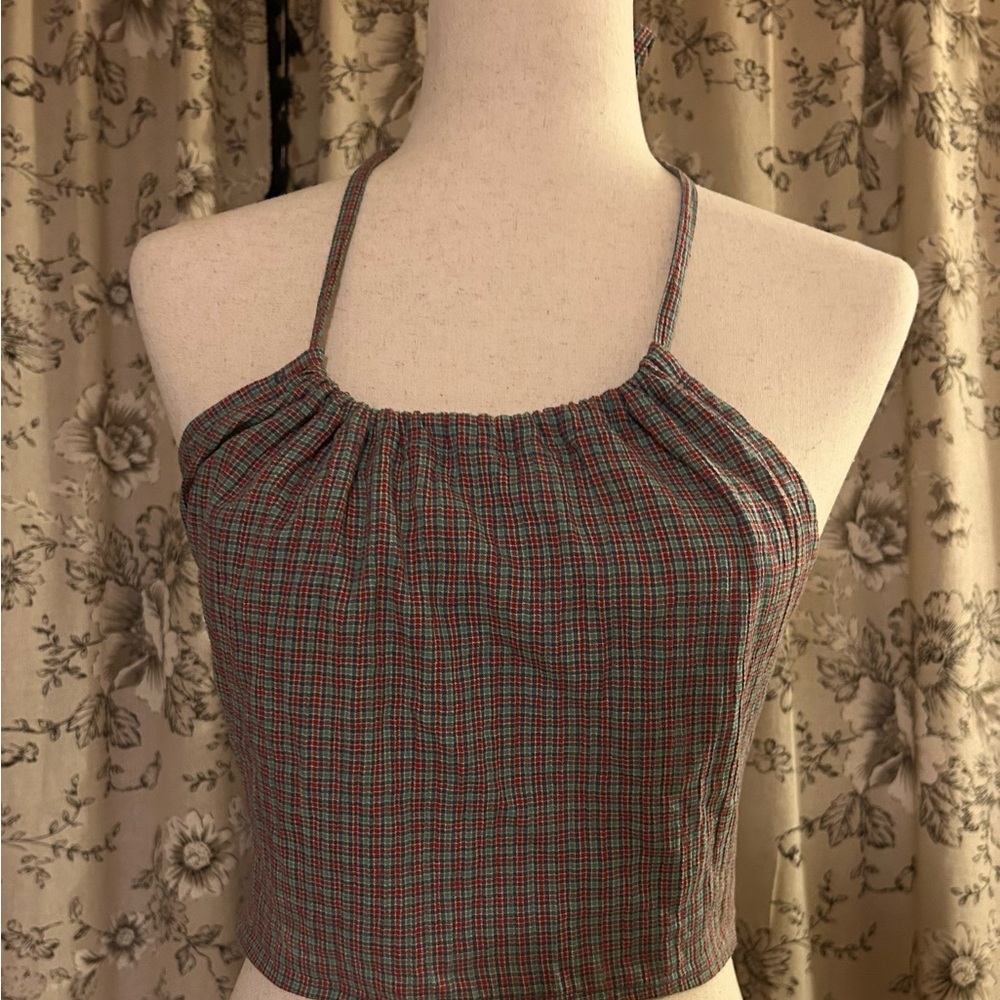 J. Crew Red and Blue Plaid Halter Top